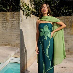 Lady Pipa Green Salma Dress, with Scarf